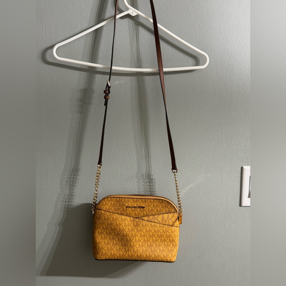 Michael Kors Mustard Crossbody Bag with Brown Strap
